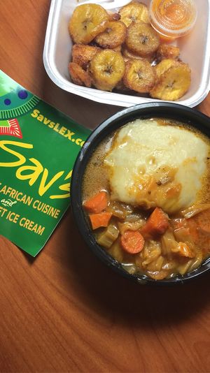 vegan fufu with side of plantains  at Sav's in Lexington