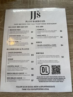 Menu   at JJ's Plant Based Eats in Sydney