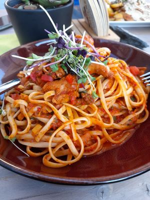 Linguine mit Pfifferlingen in vegan at Zum Ochsen in Grasellenbach