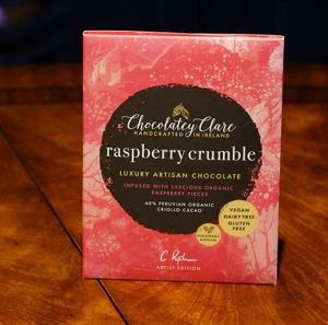 Luxury ethical chocolate handcrafted in Ireland by skilled artisans. 
Featuring sumptuous organic freeze dried raspberries.  at Chocolatey Clare in Dublin