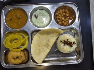 Lunch set with fried rice and dessert. at Sri Krishna Dosai in Kandy