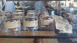 Top shelf of bakery case is all vegan & gluten free. Cookies on left fall outside of photo. at Conscious Cup in Libertyville