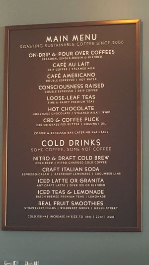 Drink menu at Conscious Cup in Libertyville