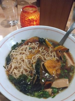 Shoyu ramen, very tasty...wish there were more vegan ramens 🥺 at Kodaiko in Sacramento