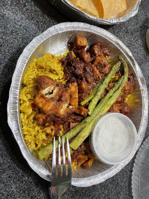 Jerk tofu with rice and asparagus-my go to ♥   at Ramsi's Cafe on the World in Louisville
