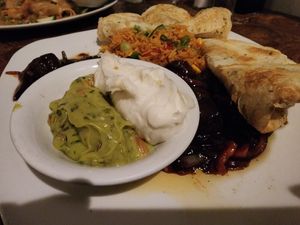 Vegan fajitas with vegan beef and sour cream at Ramsi's Cafe on the World in Louisville