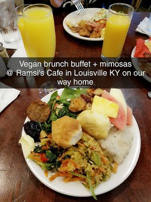 **available Sundays only 10am-2:30pm**
"The price for brunch is $18.99 for adults and $8.99 for children ages 4 to 12. Children 3 and under are no charge."
 at Ramsi's Cafe on the World in Louisville