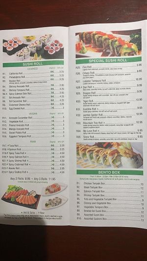 Vegan sushi section from the menu - from facebook at Tang's Asian Cuisine in Wilkes-barre