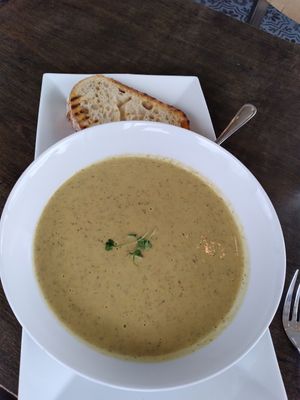 Cheesy broccoli soup at Box Bar in West Seattle