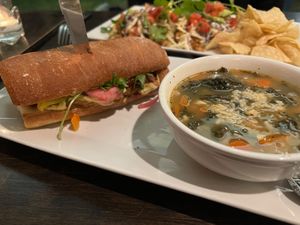 NoBones Crispy Artichoke Sandwich + Soup of the Day at Box Bar in West Seattle