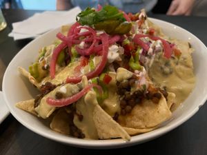 Lentil Nachos (smaller happy hour portion) at Box Bar in West Seattle