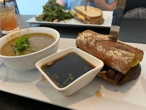 Portobello French Dip + Lentil Soup at Box Bar in West Seattle