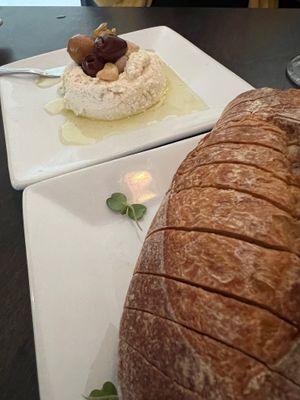 Whipped Tofu Feta and Bread at Box Bar in West Seattle