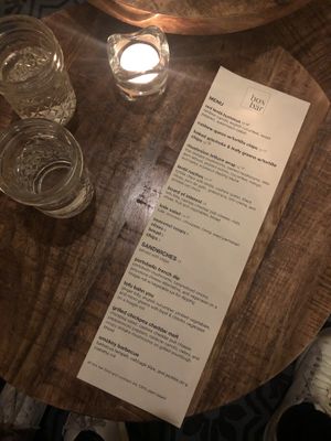 Menu at Box Bar in West Seattle