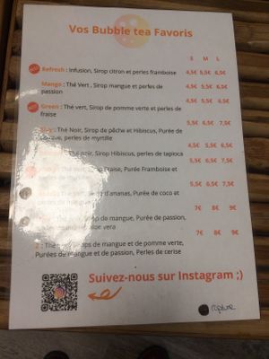 Menu at Bubble Z in Montpellier