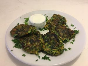 “Mücver” the Turkish traditional vegetable ball with vegan or nonvegan yogurt options. at Hanimeli in Istanbul