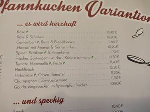 menu at Café Pfannkuchen in Cuxhaven