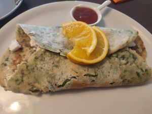 vegan Spinach, feta, pine seeds pancake at Café Pfannkuchen in Cuxhaven