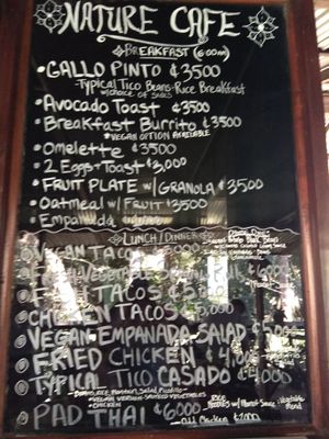 Menu at Nature Cafe in Drake Bay
