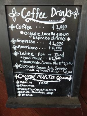 Menu at Nature Cafe in Drake Bay