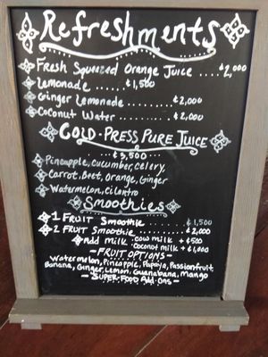 Menu at Nature Cafe in Drake Bay