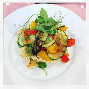 Houmous & roasted veg open sandwich at Ginny's Teapot in Hawkshead