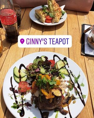 Jacket Potato with houmous and roasted veg at Ginny's Teapot in Hawkshead