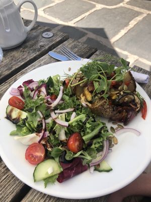 Humous and roasted veg jacket potato   at Ginny's Teapot in Hawkshead