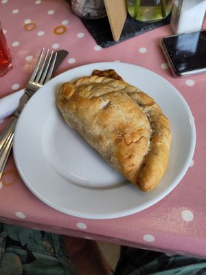 Vegan sweet potato and chickpea curry pasty. at Ginny's Teapot in Hawkshead