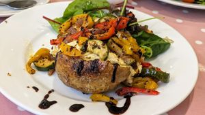 Jacket potato, houmous & roast vegetables at Ginny's Teapot in Hawkshead