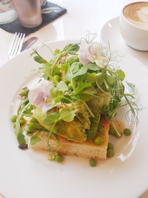 Super Green open sandwich on homemade Focaccia at Ginny's Teapot in Hawkshead