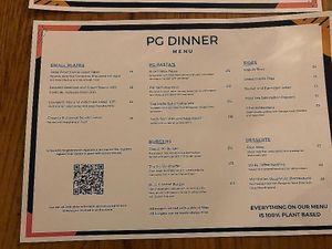 Dinner menu at Peachy Goat in South East London