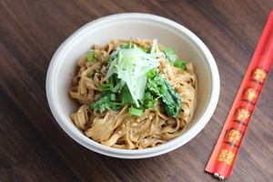 Sesame Noodles [V].  Can be made vegan by swapping out the egg noodles for flour noodles. at The Dumpling Shop in New York City
