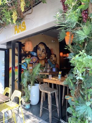 Outdoor patio at Ras Plant Based in Brooklyn