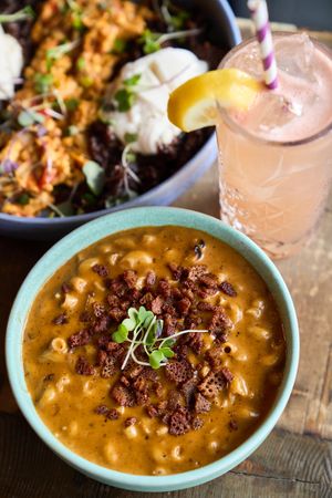 Mac n Cheese at Ras Plant Based in Brooklyn