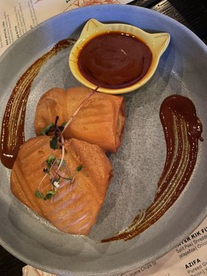 Veggie & lentil sambusa  at Ras Plant Based in Brooklyn