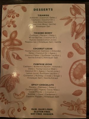 Dessert menu  at Ras Plant Based in Brooklyn