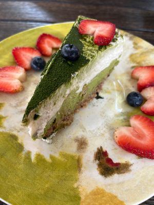 Matcha tiramisu   at Ras Plant Based in Brooklyn