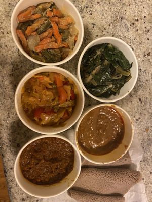 Takeaway platter  at Ras Plant Based in Brooklyn