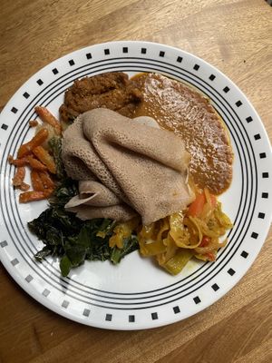 Takeaway platter  at Ras Plant Based in Brooklyn