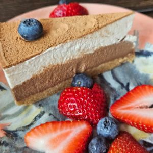 Tiramisu style cheesecake at Ras Plant Based in Brooklyn