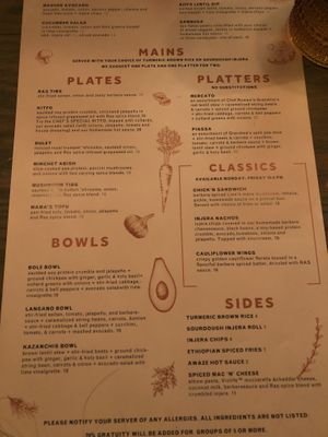 Menu   at Ras Plant Based in Brooklyn
