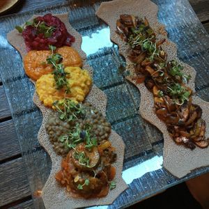 platter and mushroom tibs at Ras Plant Based in Brooklyn