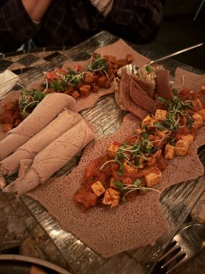 Seitan tibs and mamas tofu  at Ras Plant Based in Brooklyn