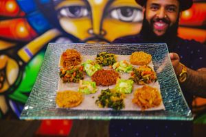 Platter at Ras Plant Based in Brooklyn