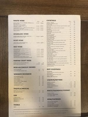 Menu at Urban Space 500 in Kyiv