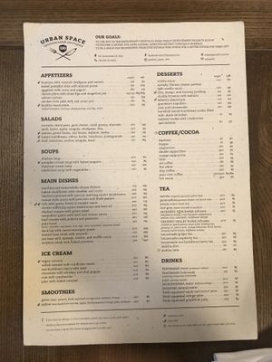 Menu at Urban Space 500 in Kyiv