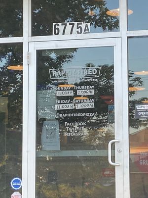 The hours have changed. Attempted to visit 9/10/21   at Rapid Fired Pizza  in Fairfield