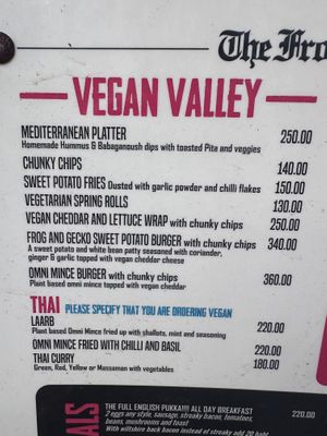 Current menu Jan 2025  at The Frog and Gecko Pub in Koh Samui