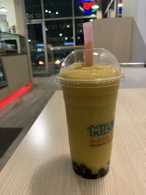 Mango smoothie with boba pearls  -no condensed milk, powdered milk. at Milu in Regina